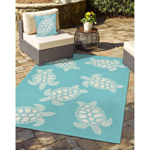 Trans Ocean Liora Manne Frontporch Turtle Indoor/Outdoor Handmade Pillow - Coastal Geometric Accent Design Blue Polyester,Acrylic 7fp8s163404