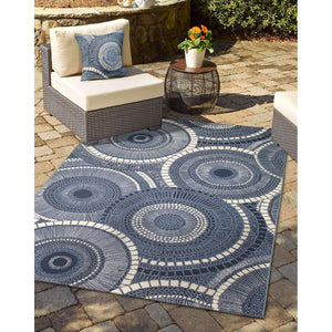 Trans Ocean Liora Manne Marina Circles Pillow - Contemporary Geometric Design For Indoor/Outdoor Elegance Blue Polypropylene,Polyester 7mr8s803504