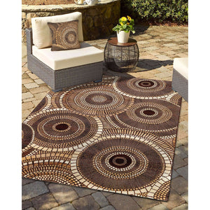 Trans Ocean Liora Manne Marina Circles Pillow - Contemporary Geometric Design For Indoor/Outdoor Elegance Brown Polypropylene,Polyester 7mr8s803519