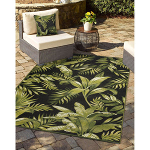 Trans Ocean Liora Manne Marina Jungle Leaves Decorative Indoor/Outdoor Pillow - Vibrant Tropical Design Black Polypropylene,Polyester 7mr8s811548