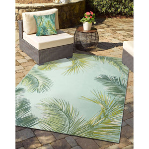 Trans Ocean Liora Manne Marina Palm Border Area Rug - Stylish Indoor/Outdoor Transitional Botanical Design Blue Polypropylene,Polyester 7mr8s815104
