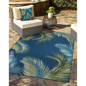 Trans Ocean Liora Manne Marina Palm Border Area Rug - Stylish Indoor/Outdoor Transitional Botanical Design Navy Polypropylene,Polyester 7mr8s815133
