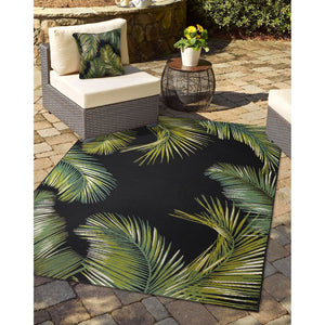 Trans Ocean Liora Manne Marina Palm Border Area Rug - Stylish Indoor/Outdoor Transitional Botanical Design Black Polypropylene,Polyester 7mr8s815148