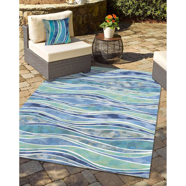 Trans Ocean Liora Manne Visions Iii Wave Indoor/Outdoor Area Rug - Durable, Artful Design For Any Space Blue Polyester Veb23312604
