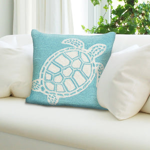 Trans Ocean Liora Manne Frontporch Turtle Indoor/Outdoor Handmade Pillow - Coastal Geometric Accent Design Blue Polyester,Acrylic 7fp8s163404