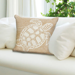 Trans Ocean Liora Manne Frontporch Turtle Indoor/Outdoor Handmade Pillow - Coastal Geometric Accent Design Natural Polyester,Acrylic 7fp8s163412