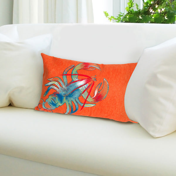 Trans Ocean Liora Manne Visions Ii Handmade Coastal Lobster Pillow - Vibrant Graphic Accent For Any Space Orange Polyester 7sb1s415317