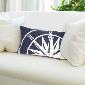 Trans Ocean Liora Manne Visions Ii Nautical Compass Indoor/Outdoor Pillow - Handcrafted Coastal Decor Accent Navy Polyester 7sb1s418303