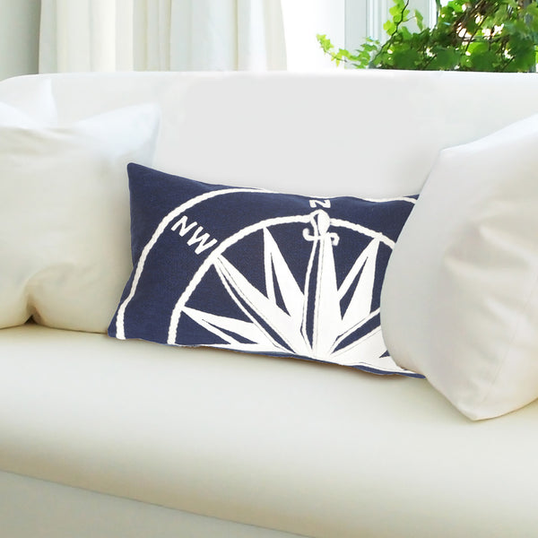 Trans Ocean Liora Manne Visions Ii Nautical Compass Indoor/Outdoor Pillow - Handcrafted Coastal Decor Accent Navy Polyester 7sb1s418303