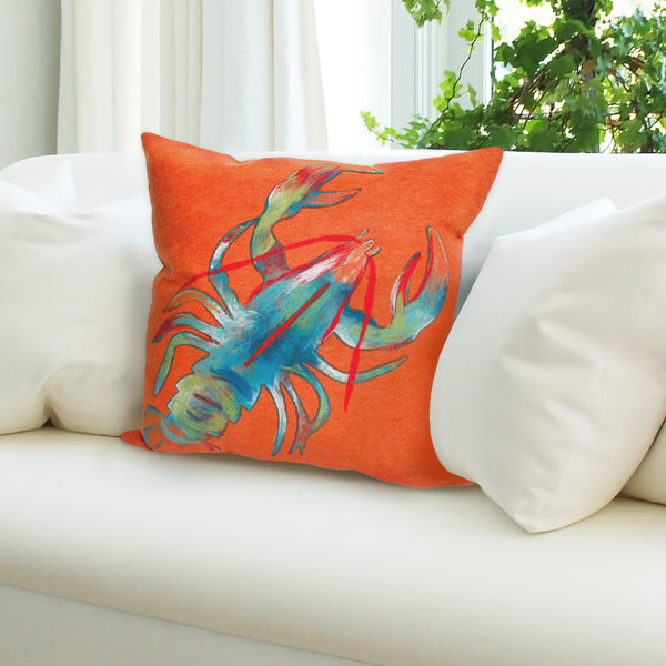 Trans Ocean Liora Manne Visions Ii Handmade Coastal Lobster Pillow - Vibrant Graphic Accent For Any Space Orange Polyester 7sb2s415317