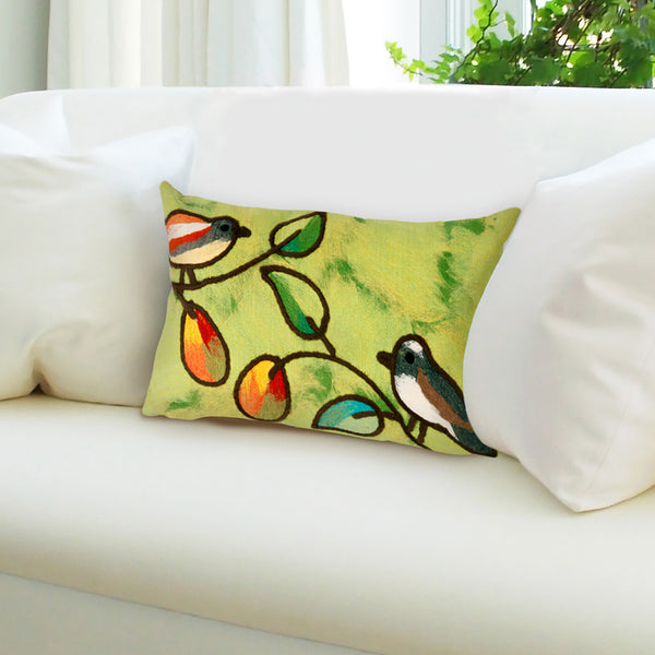 Trans Ocean Liora Manne Visions Iii Song Birds Handmade Indoor/Outdoor Pillow - Stunning Nature Garden Accent Green Polyester 7sc1s411906