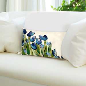 Trans Ocean Liora Manne Visions Iii Indoor/Outdoor Handmade Floral Pillow - Contemporary Tulips Design Accent Blue Polyester 7sc2s413403