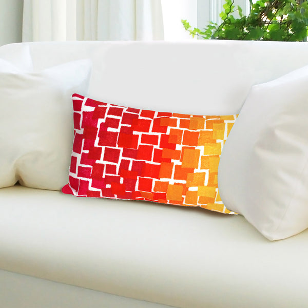 Trans Ocean Liora Manne Visions Iii Ombre Tile Handmade Indoor/Outdoor Pillow - Modern Geometric Accent Decor Red Polyester 7sc1s415924