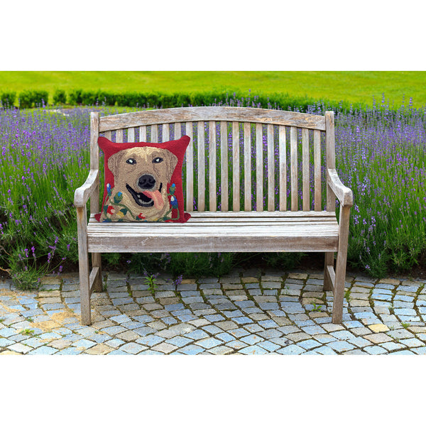 Trans Ocean Liora Manne Frontporch Happy Holidays Indoor/Outdoor Pillow - Cheerful Lab With Festive Lights Red Polyester,Acrylic 7fp8s156124
