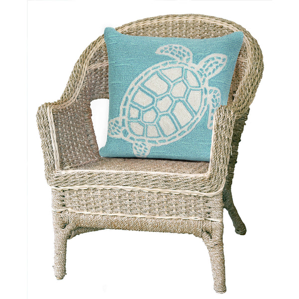 Trans Ocean Liora Manne Frontporch Turtle Indoor/Outdoor Handmade Pillow - Coastal Geometric Accent Design Blue Polyester,Acrylic 7fp8s163404