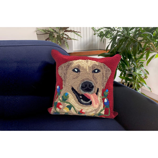 Trans Ocean Liora Manne Frontporch Happy Holidays Indoor/Outdoor Pillow - Cheerful Lab With Festive Lights Red Polyester,Acrylic 7fp8s156124