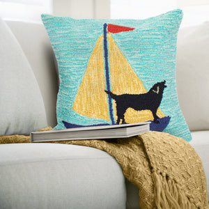 Trans Ocean Liora Manne Coastal Sailing Dog Pillow - Handmade 18" X 18" Indoor/Outdoor Decor In Yellow & Aqua Blue Polyester,Acrylic 7fp8s140209