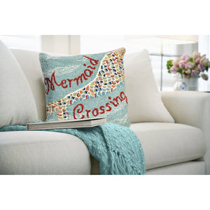 Trans Ocean Liora Manne Mermaid Crossing Indoor/Outdoor Pillow - Coastal Charm With Vibrant Aqua & Jewel Tails Blue Polyester,Acrylic 7fp8s144803