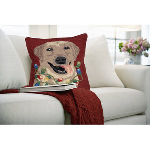 Trans Ocean Liora Manne Frontporch Happy Holidays Indoor/Outdoor Pillow - Cheerful Lab With Festive Lights Red Polyester,Acrylic 7fp8s156124