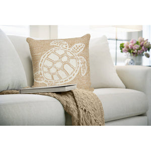 Trans Ocean Liora Manne Frontporch Turtle Indoor/Outdoor Handmade Pillow - Coastal Geometric Accent Design Natural Polyester,Acrylic 7fp8s163412