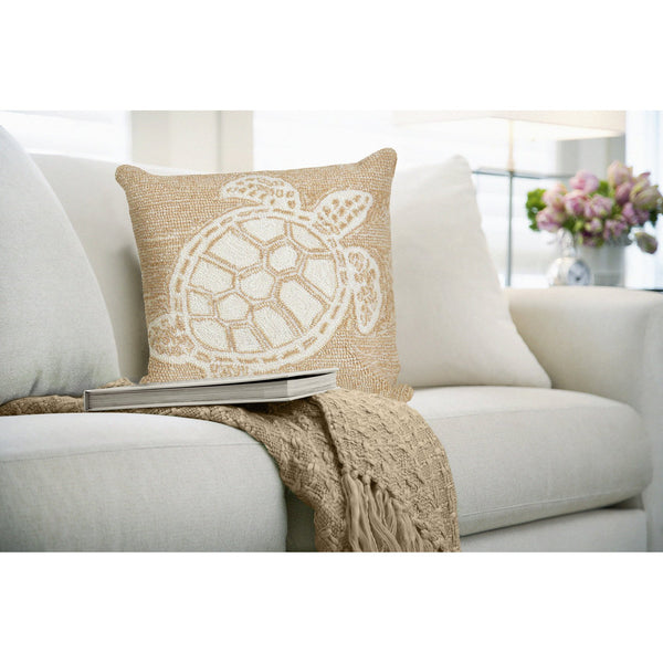 Trans Ocean Liora Manne Frontporch Turtle Indoor/Outdoor Handmade Pillow - Coastal Geometric Accent Design Natural Polyester,Acrylic 7fp8s163412