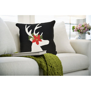 Trans Ocean Liora Manne Festive Reindeer Indoor/Outdoor Handmade Pillow - Geometric Winter Home Accent Decor Black Polyester,Acrylic 7fp8s181848