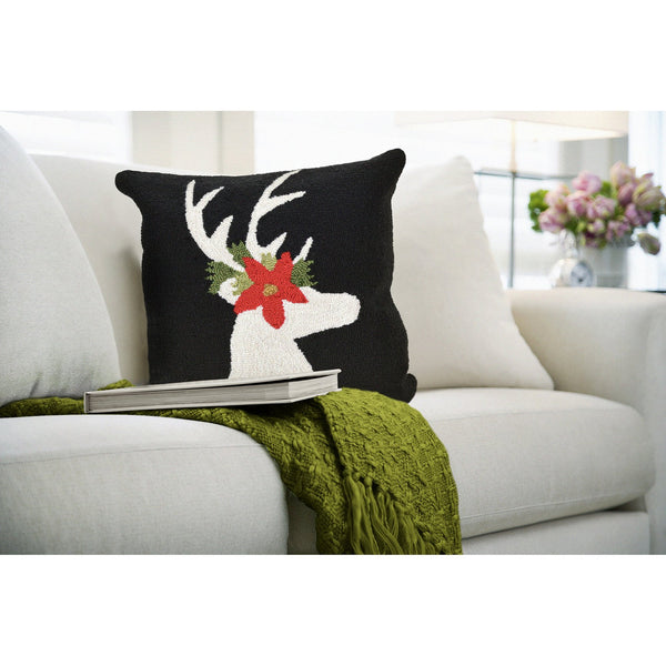 Trans Ocean Liora Manne Festive Reindeer Indoor/Outdoor Handmade Pillow - Geometric Winter Home Accent Decor Black Polyester,Acrylic 7fp8s181848