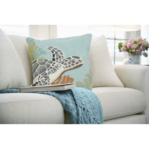 Trans Ocean Liora Manne Akumal Ocean Pillow - 18" X 18" Handmade Indoor/Outdoor Sea Turtle Decor Accent Blue Polyester,Acrylic 7fp8s225704