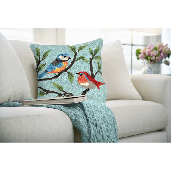 Trans Ocean Liora Birds On Branches Aqua Pillow - 18"X18" Handmade Indoor/Outdoor Botanical Accent Decor Blue Polyester,Acrylic 7fp8s227004