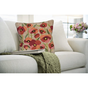 Trans Ocean Liora Manne Poppies Indoor/Outdoor Pillow - Handmade Floral Accent, 18" X 18" For Any Space Natural Polyester,Acrylic 7fp8s424412