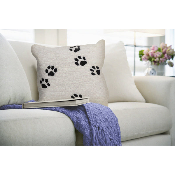 Trans Ocean Liora Manne Paw Prints Indoor/Outdoor Pillow - Whimsical 18" Accent In Neutral Ivory Design Natural Polyester,Acrylic 7fp8s426912