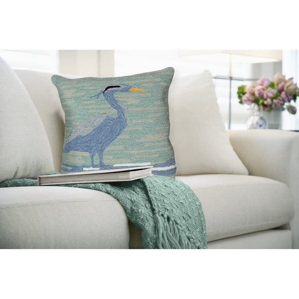 Trans Ocean Liora Manne Blue Heron 18" X 18" Indoor/Outdoor Pillow - Nature-inspired Home Accent Decor Blue Polyester,Acrylic 7fp8s450603