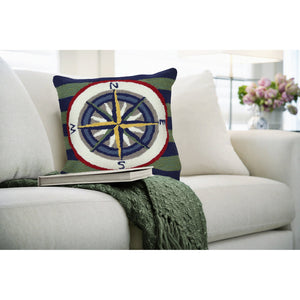 Trans Ocean Liora Manne Striped Compass Pillow 18" X 18" - Vibrant Indoor/Outdoor Accent For Beach Homes Multi Polyester,Acrylic 7fp8s462644