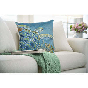 Trans Ocean Liora Manne Marina Seaturtle Pillow - 18" Coastal Accent For Indoor/Outdoor Spaces, Easy Care Blue Polypropylene,Polyester 7mr8s958104