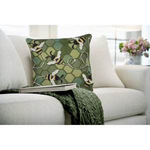 Trans Ocean Liora Manne Marina Bee Free Indoor/Outdoor Pillow - Nature-inspired Design With Buzzing Bees Green Polypropylene,Polyester 7mr8s958506