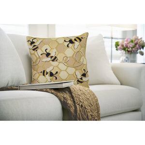 Trans Ocean Liora Manne Marina Bee Free Indoor/Outdoor Pillow - Nature-inspired Design With Buzzing Bees Gold Polypropylene,Polyester 7mr8s958509