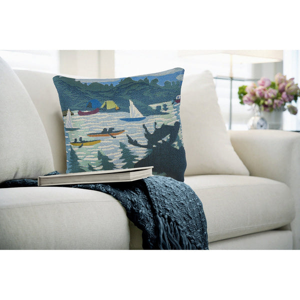 Trans Ocean Liora Manne Marina Lake Life 18"X18" Indoor/Outdoor Pillow - Vibrant Sailboats On Blue Background Blue Polypropylene,Polyester 7mr8s959103