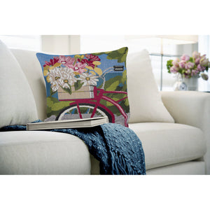 Trans Ocean Liora Manne Marina Summer Ride Pillow - 18" X 18" Easy Care Indoor/Outdoor Floral Bike Design Blue Polypropylene,Polyester 7mr8s960003