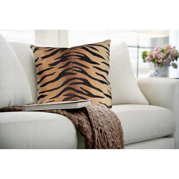 Trans Ocean Liora Manne Visions I Handmade Tiger Pillow - Stylish Indoor/Outdoor Accent For Any Space Brown Polyester 7sa2s408519