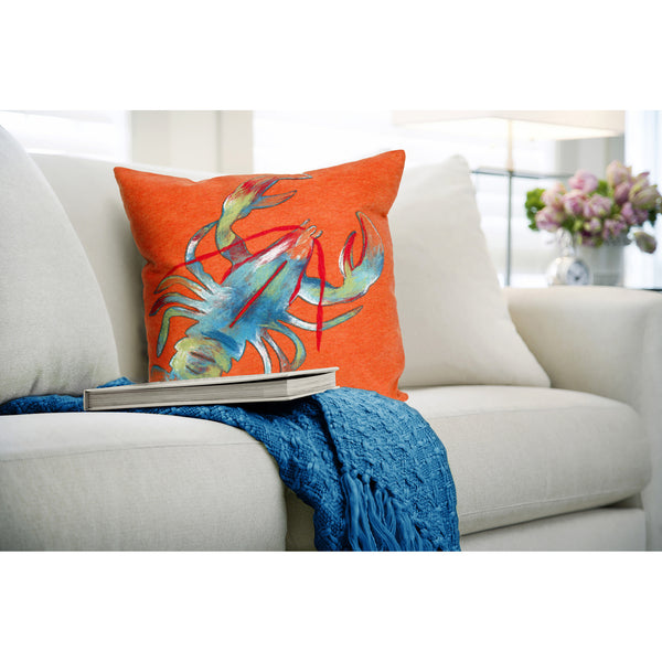 Trans Ocean Liora Manne Visions Ii Handmade Coastal Lobster Pillow - Vibrant Graphic Accent For Any Space Orange Polyester 7sb2s415317
