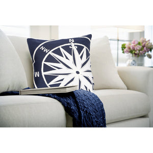 Trans Ocean Liora Manne Visions Ii Nautical Compass Indoor/Outdoor Pillow - Handcrafted Coastal Decor Accent Navy Polyester 7sb2s418303