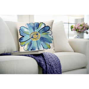 Trans Ocean Liora Manne Visions Iii Handmade Floral Pillow - Contemporary Botanical Design For Indoor/Outdoor Use Blue Polyester 7sc2s314904
