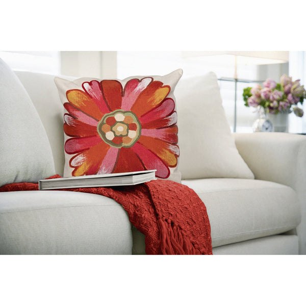 Trans Ocean Liora Manne Visions Iii Handmade Floral Pillow - Contemporary Botanical Design For Indoor/Outdoor Use Orange Polyester 7sc2s314917