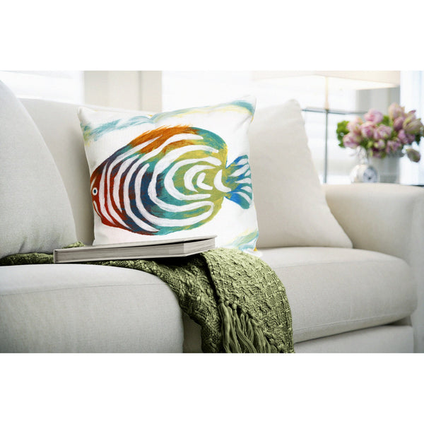 Trans Ocean Liora Manne Visions Iii Rainbow Fish Handmade Indoor/Outdoor Pillow - Coastal Artistry In Green Green Polyester 7sc2s415212