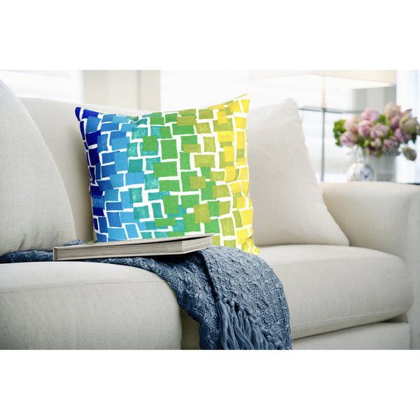 Trans Ocean Liora Manne Visions Iii Ombre Tile Handmade Indoor/Outdoor Pillow - Modern Geometric Accent Decor Blue Polyester 7sc2s415906