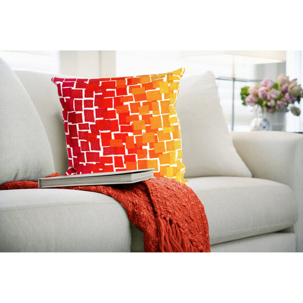 Trans Ocean Liora Manne Visions Iii Ombre Tile Handmade Indoor/Outdoor Pillow - Modern Geometric Accent Decor Red Polyester 7sc2s415924