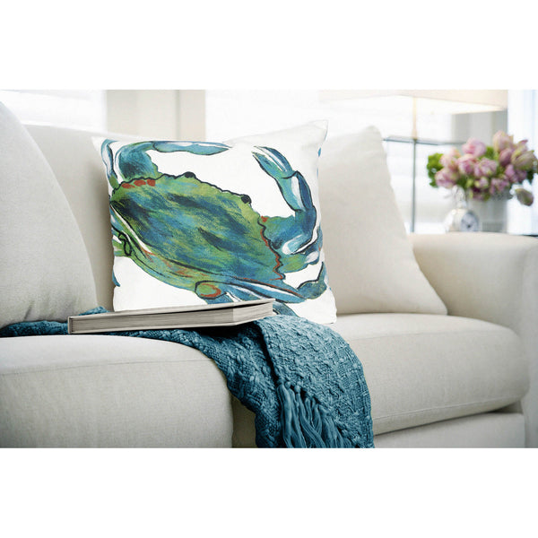 Trans Ocean Liora Manne Visions Iii Blue Crab Indoor/Outdoor Pillow – Stunning Coastal Graphic Ocean Accent Blue Polyester 7sc2s419103