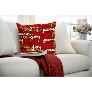 Trans Ocean Liora Manne Visions Iii Handmade Indoor/Outdoor Pillow - Peace Love Joy Red 20" X 20" Decor Red Polyester 7sc2s420024