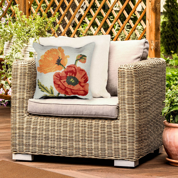 Trans Ocean Liora Manne Frontporch Icelandic Poppies Pillow - Vibrant Floral Design For Indoor & Outdoor Spaces 18" Natural Polyester,Acrylic 7fp8s227212