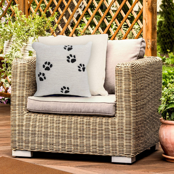 Trans Ocean Liora Manne Paw Prints Indoor/Outdoor Pillow - Whimsical 18" Accent In Neutral Ivory Design Natural Polyester,Acrylic 7fp8s426912